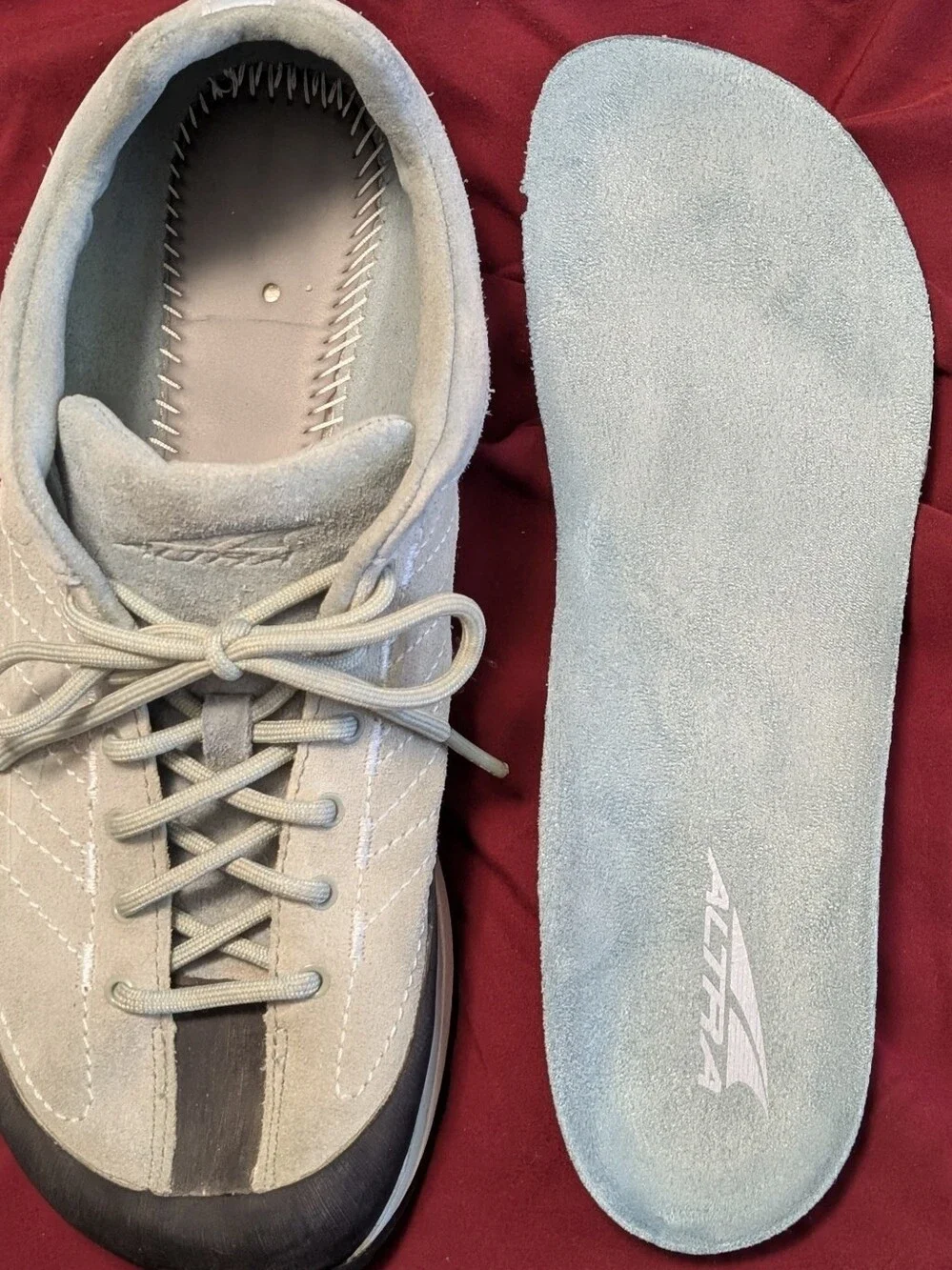 Altra Women's Suede Sneakers in Light Gray with Black Toe